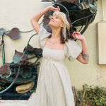 Striped Puff-Sleeve Maxi Dress