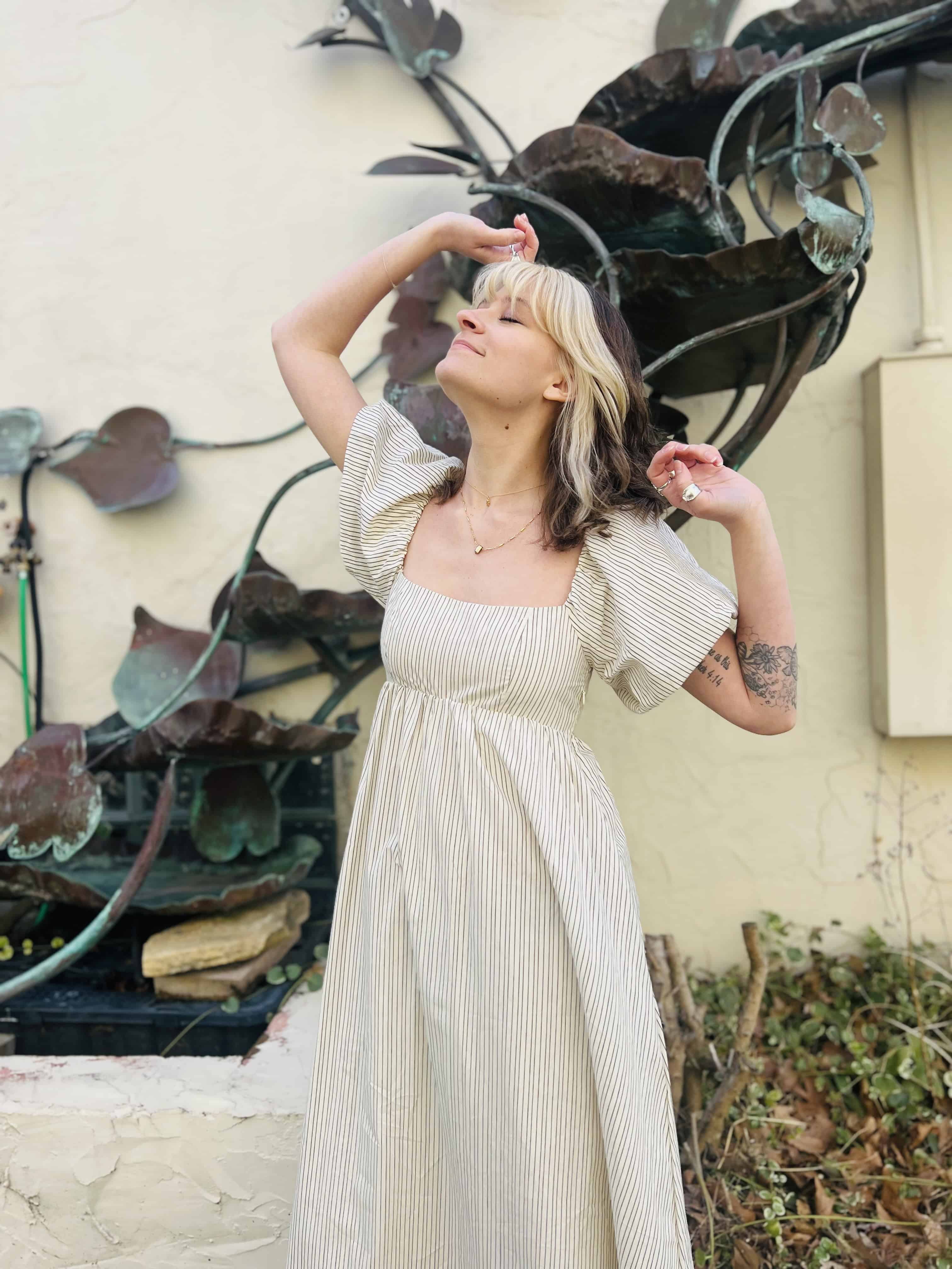 Striped Puff-Sleeve Maxi Dress
