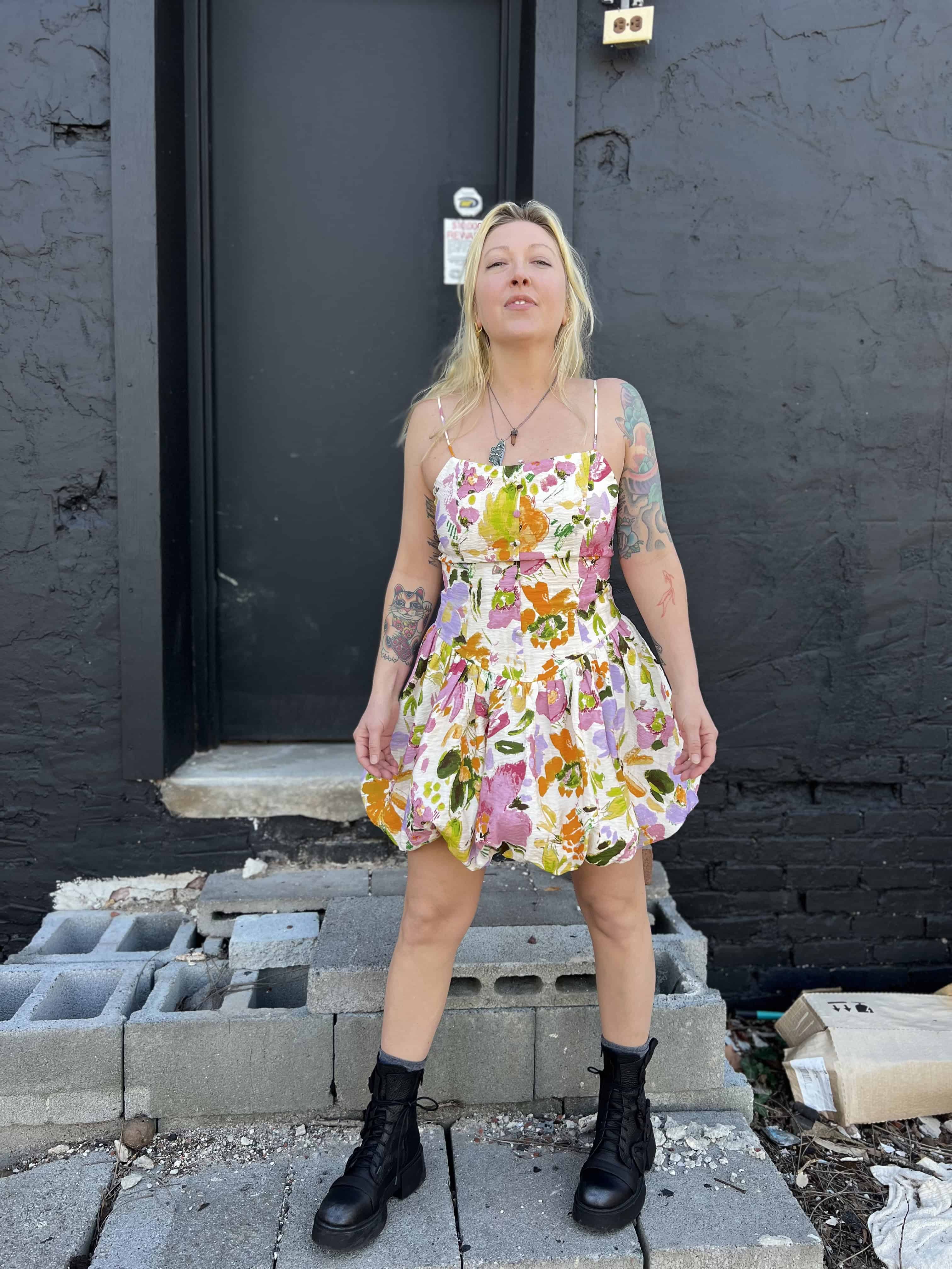 Floral Print Bubble Skirt Mini Dress