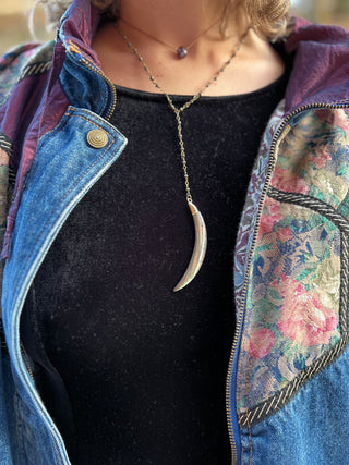 Crescent Abalone Shell Necklace with Pyrite