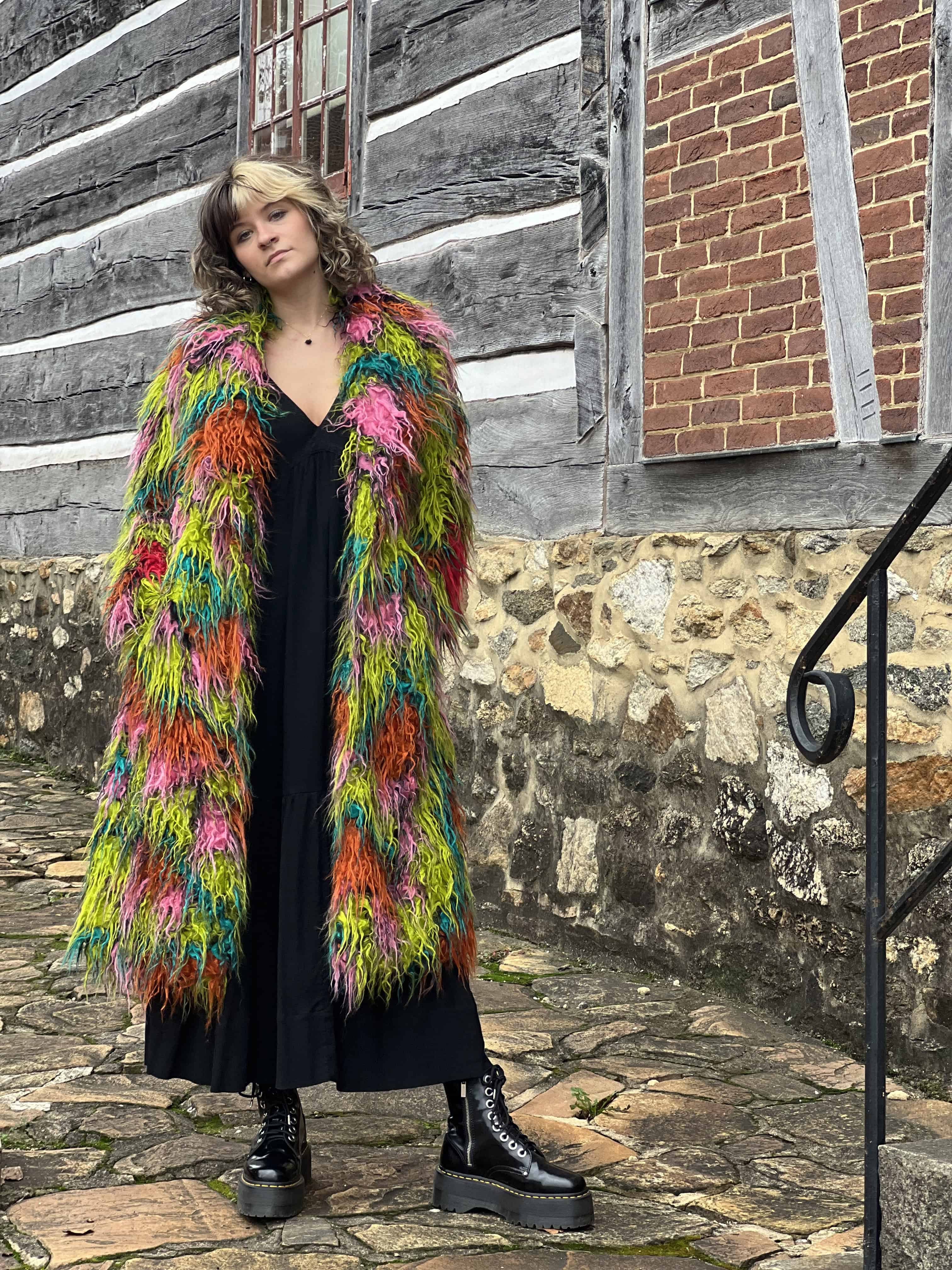 Multicolor Faux Fur Jacket: Perfect Disco Era Outfit – The Boho Depot