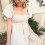 Striped Puff-Sleeve Maxi Dress