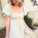 Striped Puff-Sleeve Maxi Dress
