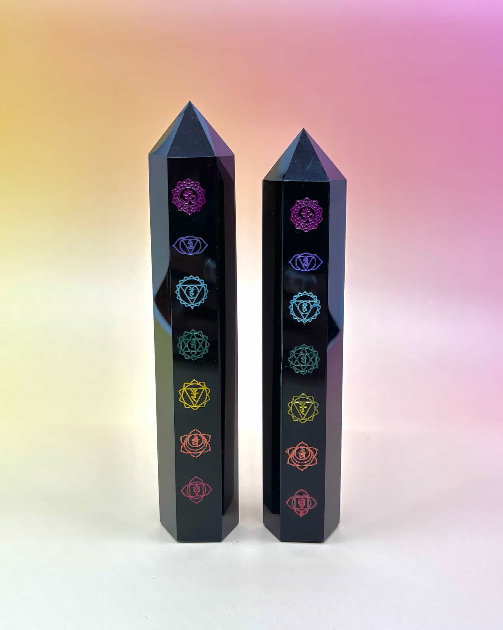 Chakra Obsidian Crystal Tower
