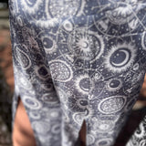 An up close image of the gray Celestial Faux Wrap Pants.