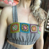 Someone wearing the Granny Square Bandeau Top.