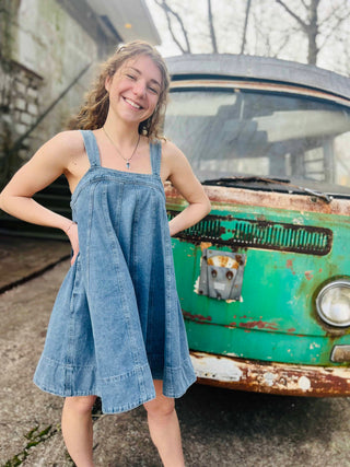 sleeveless retro vibes denim dress