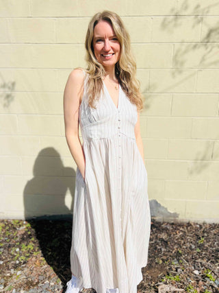 striped woven linen maxi dress