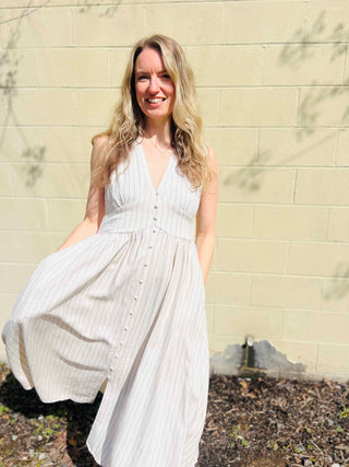 boho striped linen cotton maxi dress