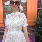 Short Sleeve White Lace Midi Dress