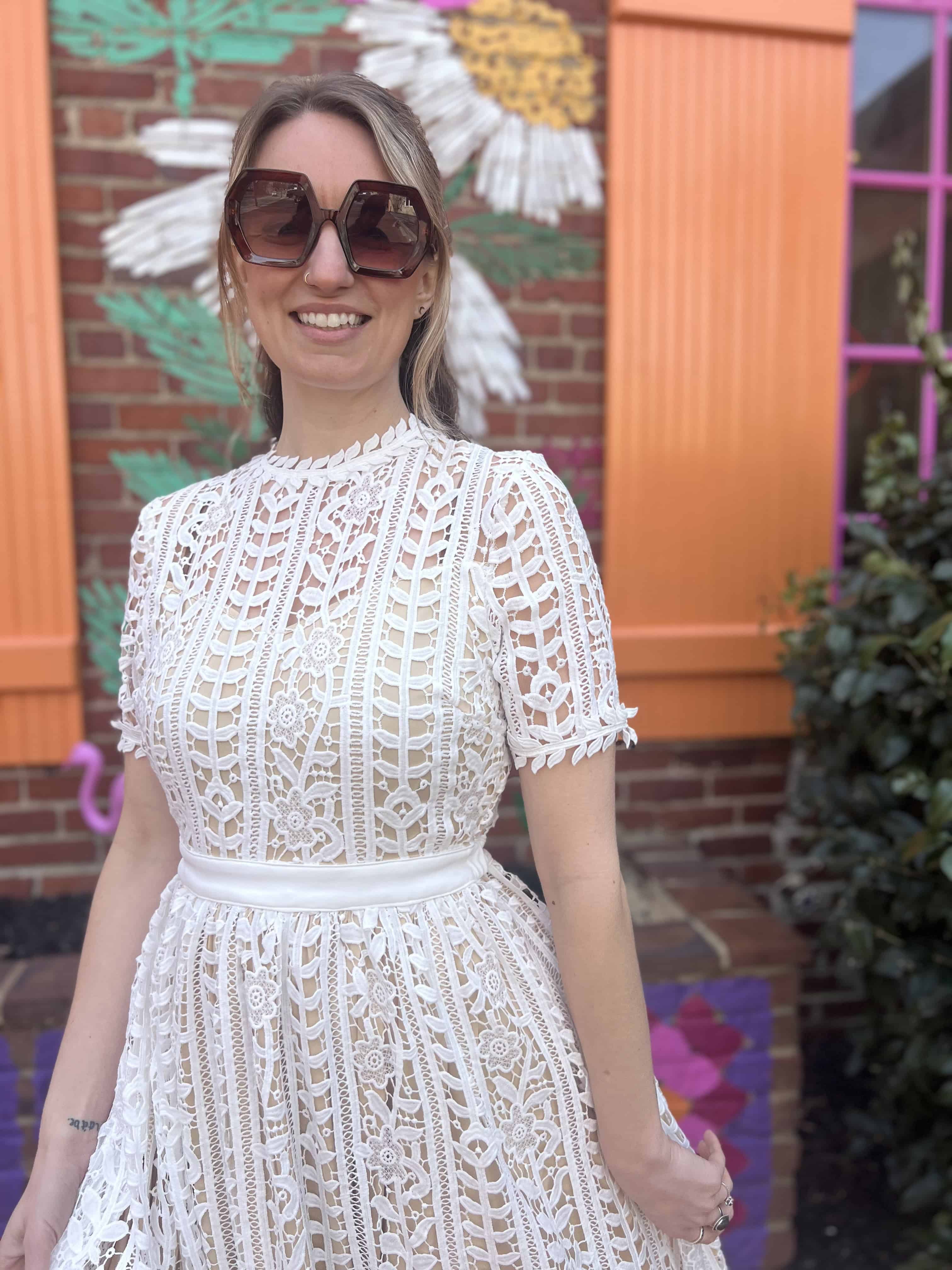 Short Sleeve White Lace Midi Dress