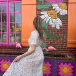Short Sleeve White Lace Midi Dress