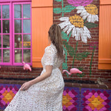 Short Sleeve White Lace Midi Dress