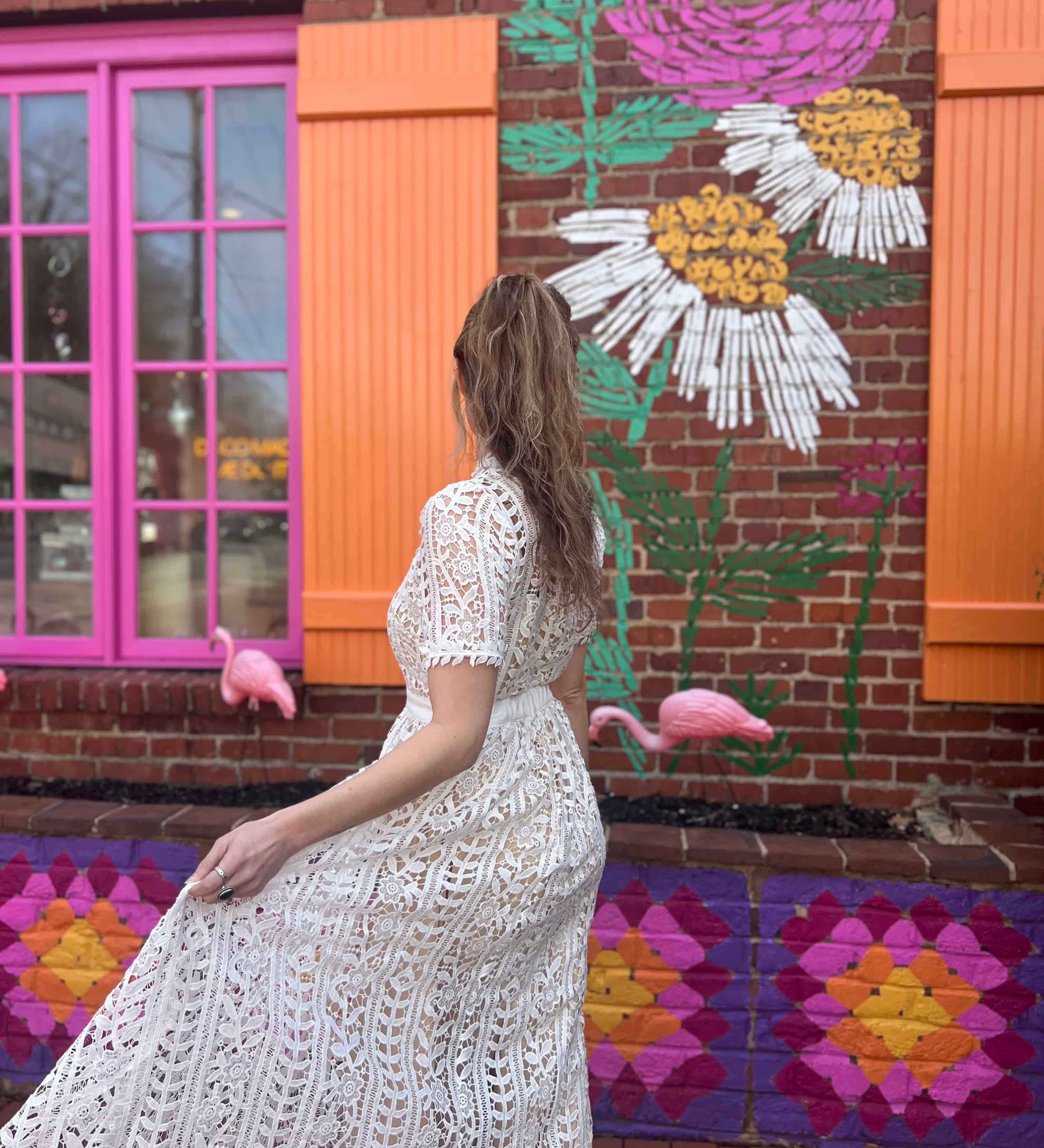 Short Sleeve White Lace Midi Dress