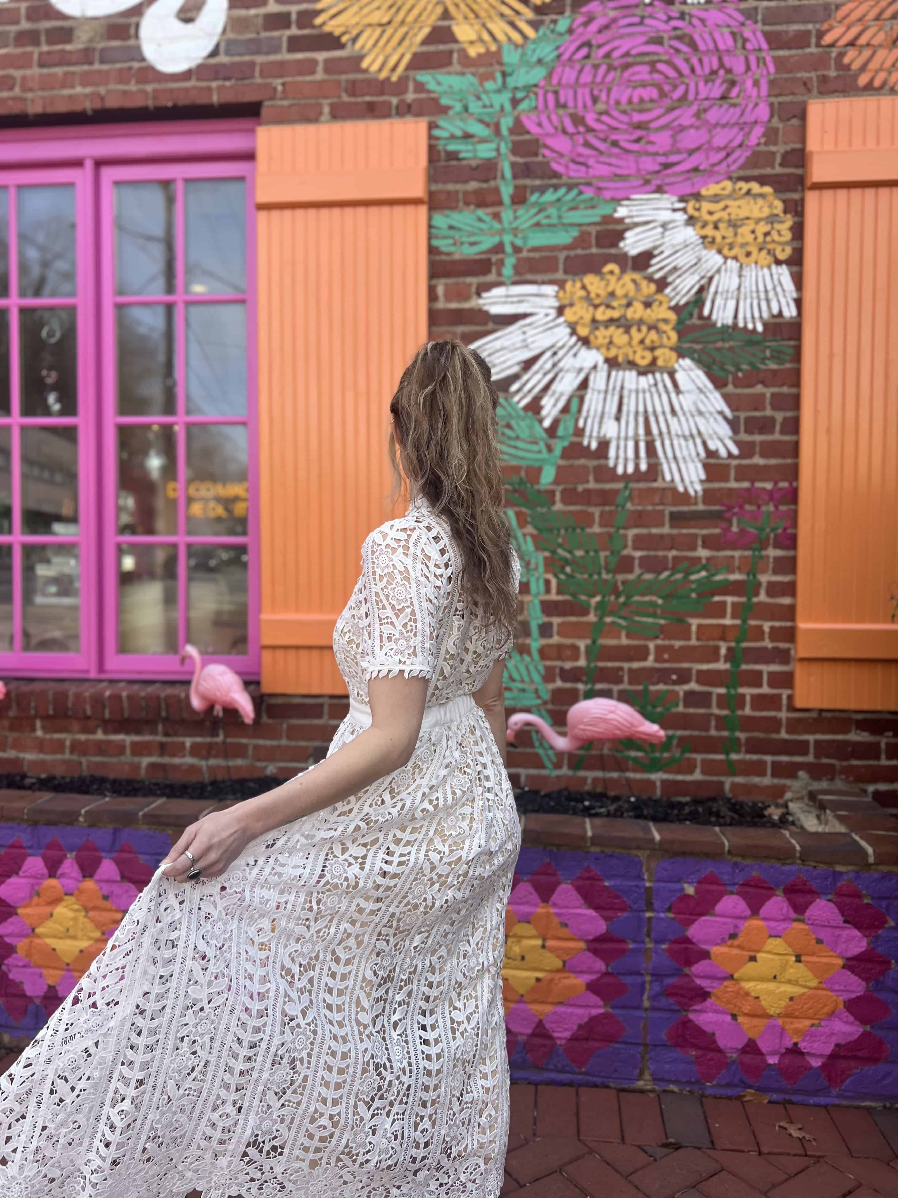 Short Sleeve White Lace Midi Dress