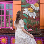 Short Sleeve White Lace Midi Dress