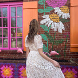 Short Sleeve White Lace Midi Dress