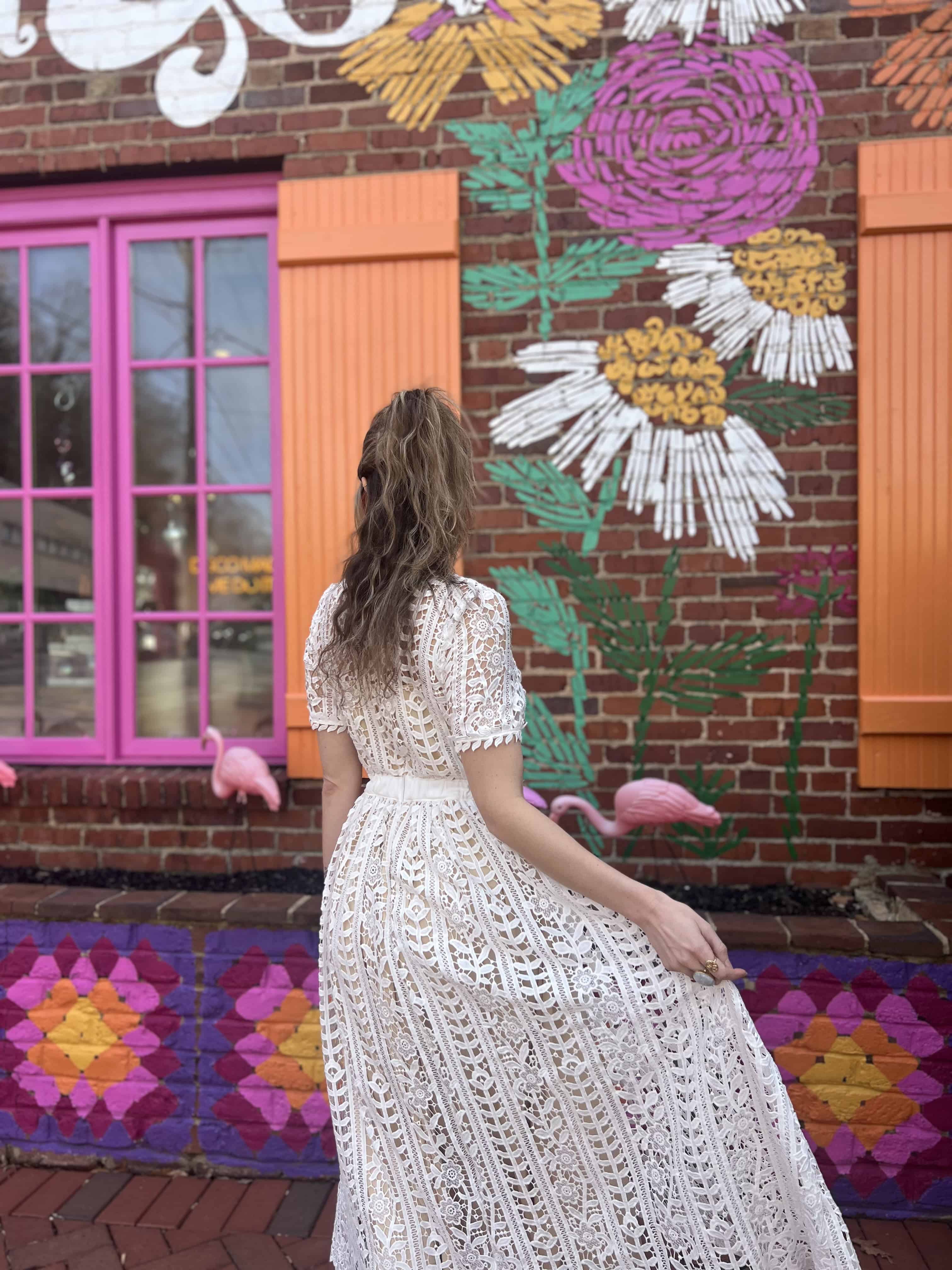 Short Sleeve White Lace Midi Dress