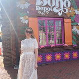 Short Sleeve White Lace Midi Dress