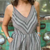 Grey Striped Palazzo Cotton Jumpsuit