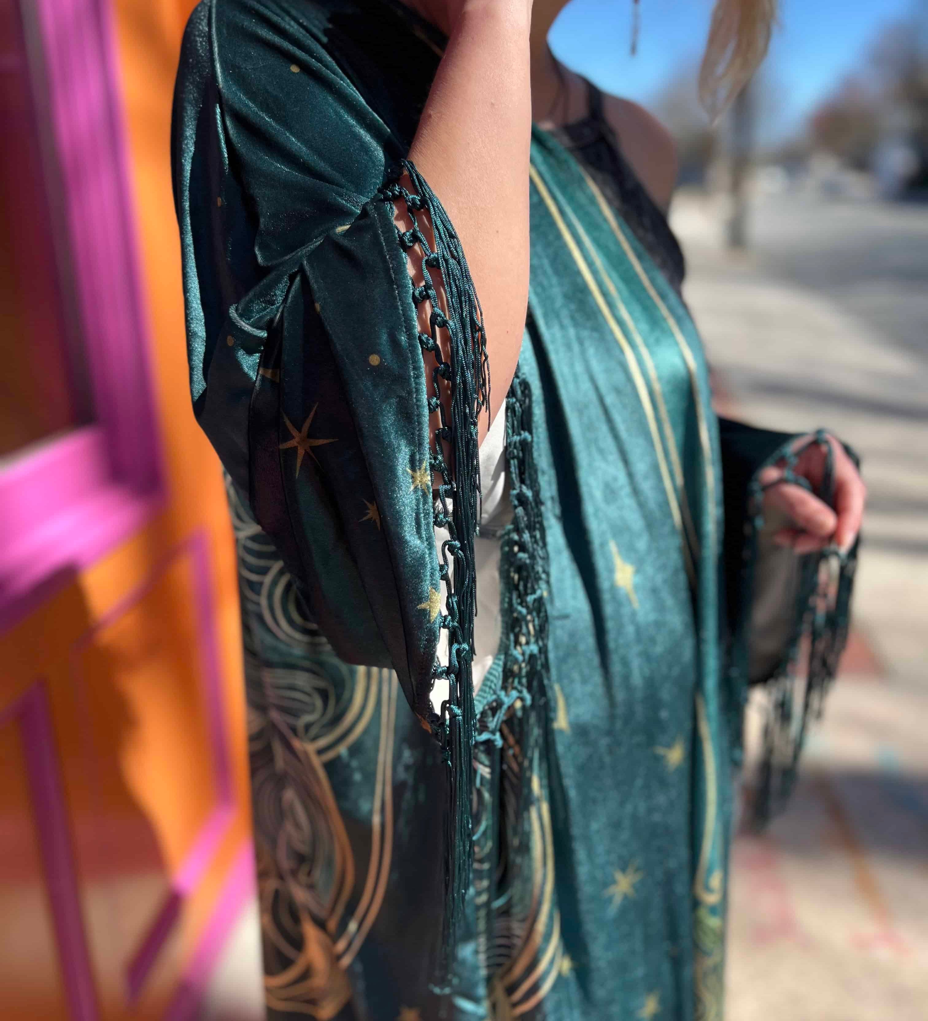 1930s Green Art Nouveau Fringe Kimono