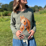Horse Embroidery Knit Pullover Sweater