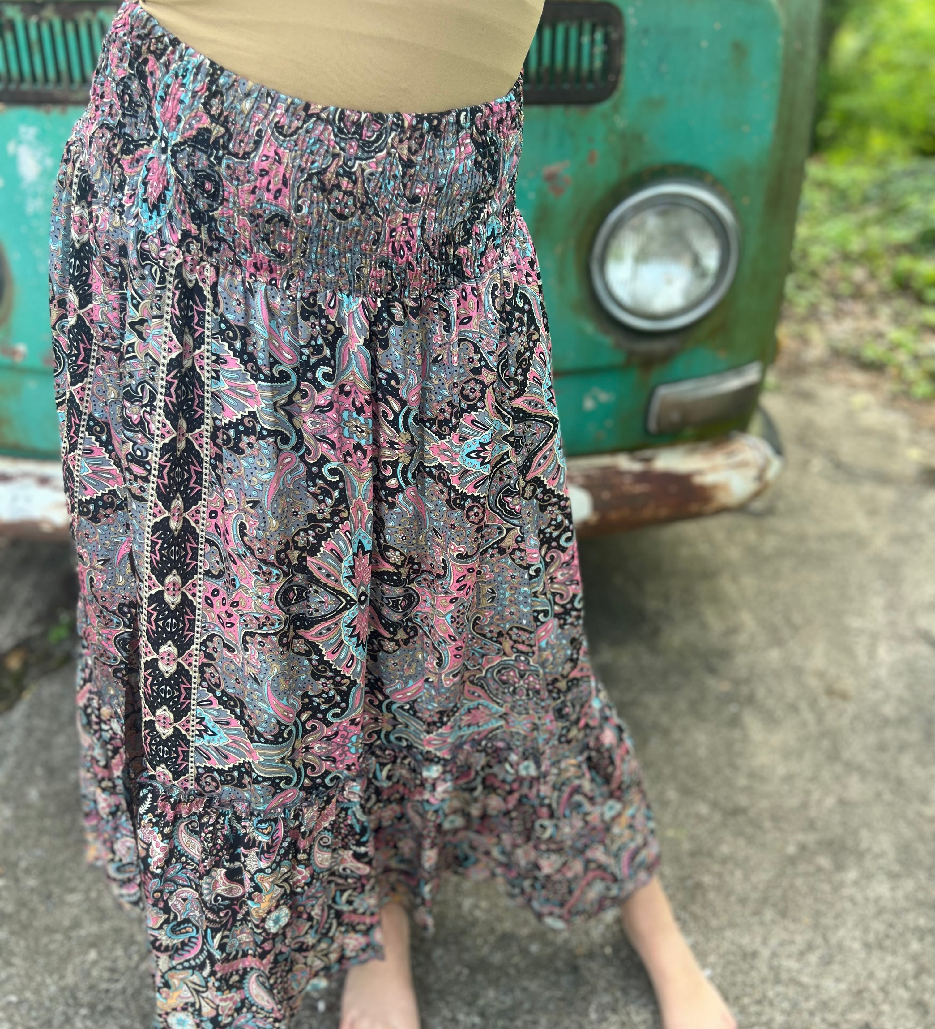 Someone wearing the Slit Ruffled Maxi Skirt.