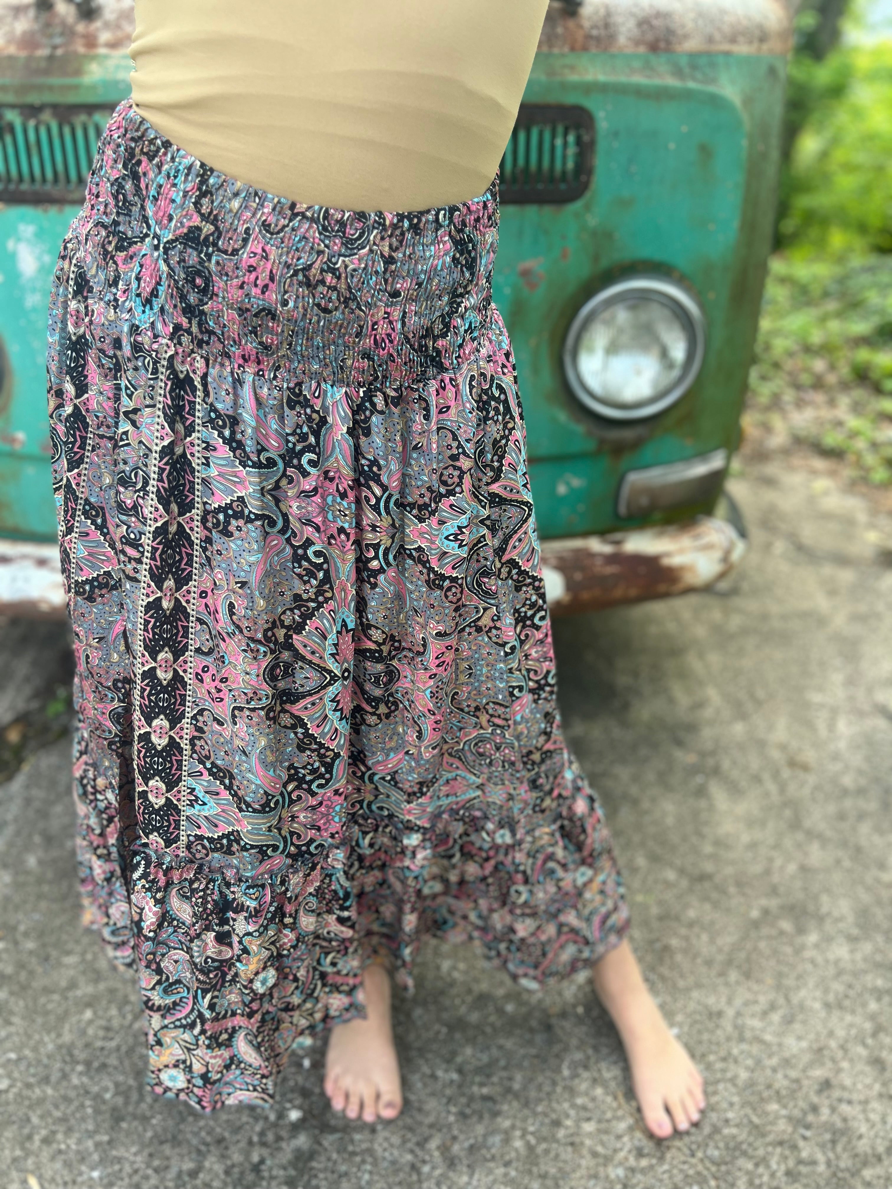 Someone wearing the Slit Ruffled Maxi Skirt.