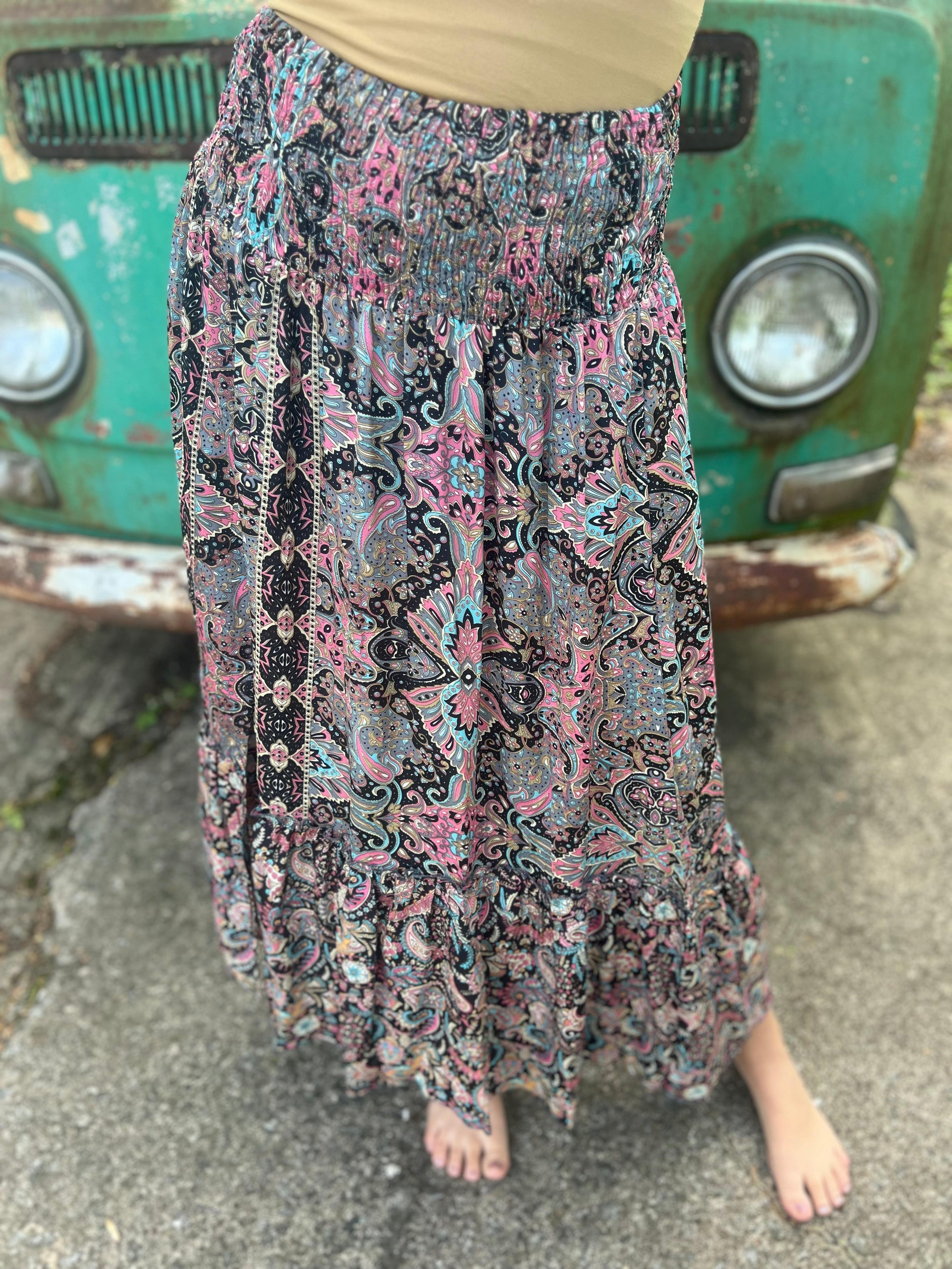 Someone wearing the Slit Ruffled Maxi Skirt.