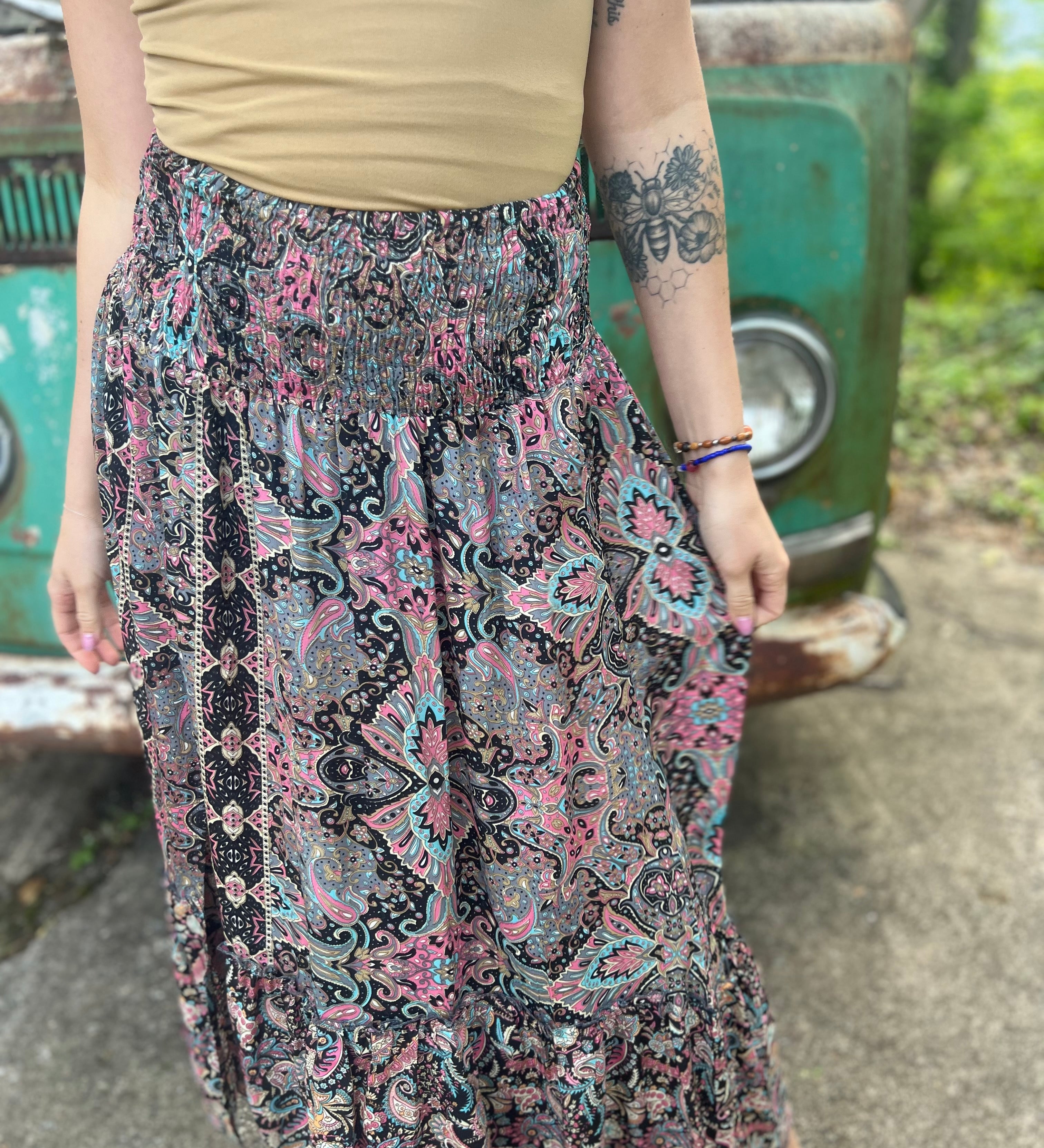 Someone wearing the Slit Ruffled Maxi Skirt.