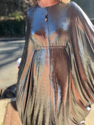 Silver Batwing Disco Caftan – 70s Glam for Any Occasion
