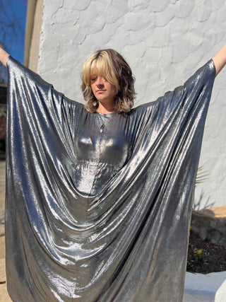 Silver Batwing Disco Caftan – 70s Glam for Any Occasion