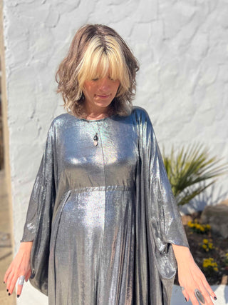 Silver Batwing Disco Caftan – 70s Glam for Any Occasion