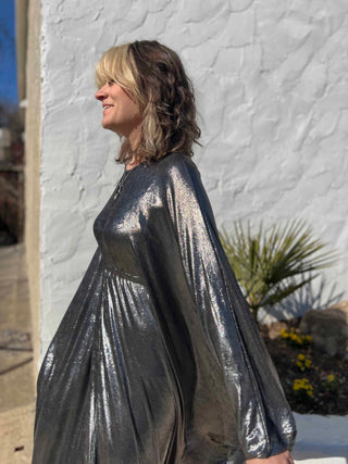 Silver Batwing Disco Caftan – 70s Glam for Any Occasion
