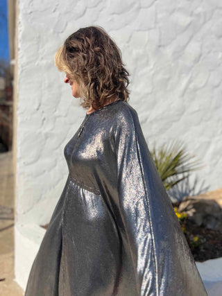 Silver Batwing Disco Caftan – 70s Glam for Any Occasion