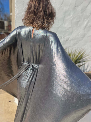 Silver Batwing Disco Caftan – 70s Glam for Any Occasion