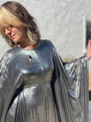 Silver Batwing Disco Caftan – 70s Glam for Any Occasion