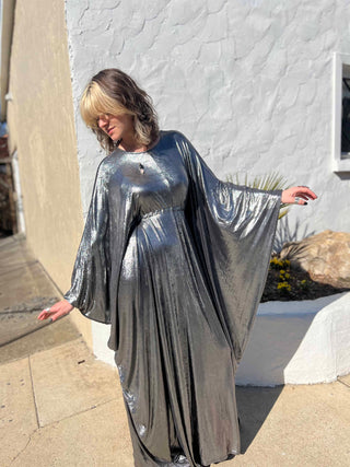Silver Batwing Disco Caftan – 70s Glam for Any Occasion
