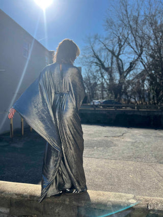 Silver Batwing Disco Caftan – 70s Glam for Any Occasion