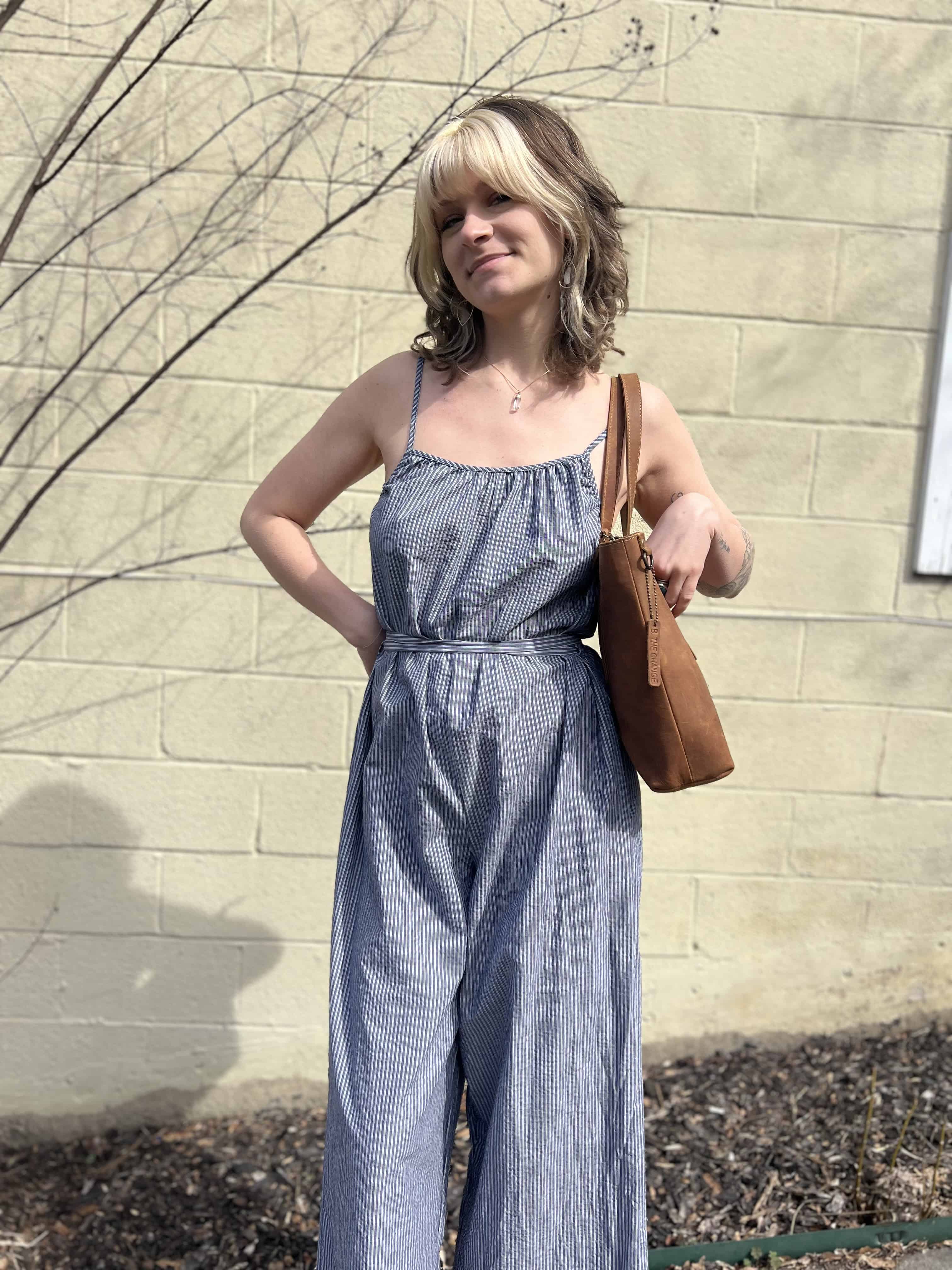 Woven Cotton Striped Jumpsuit