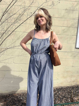 Woven Cotton Striped Jumpsuit