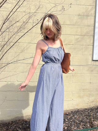 Woven Cotton Striped Jumpsuit