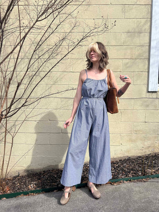 Woven Cotton Striped Jumpsuit