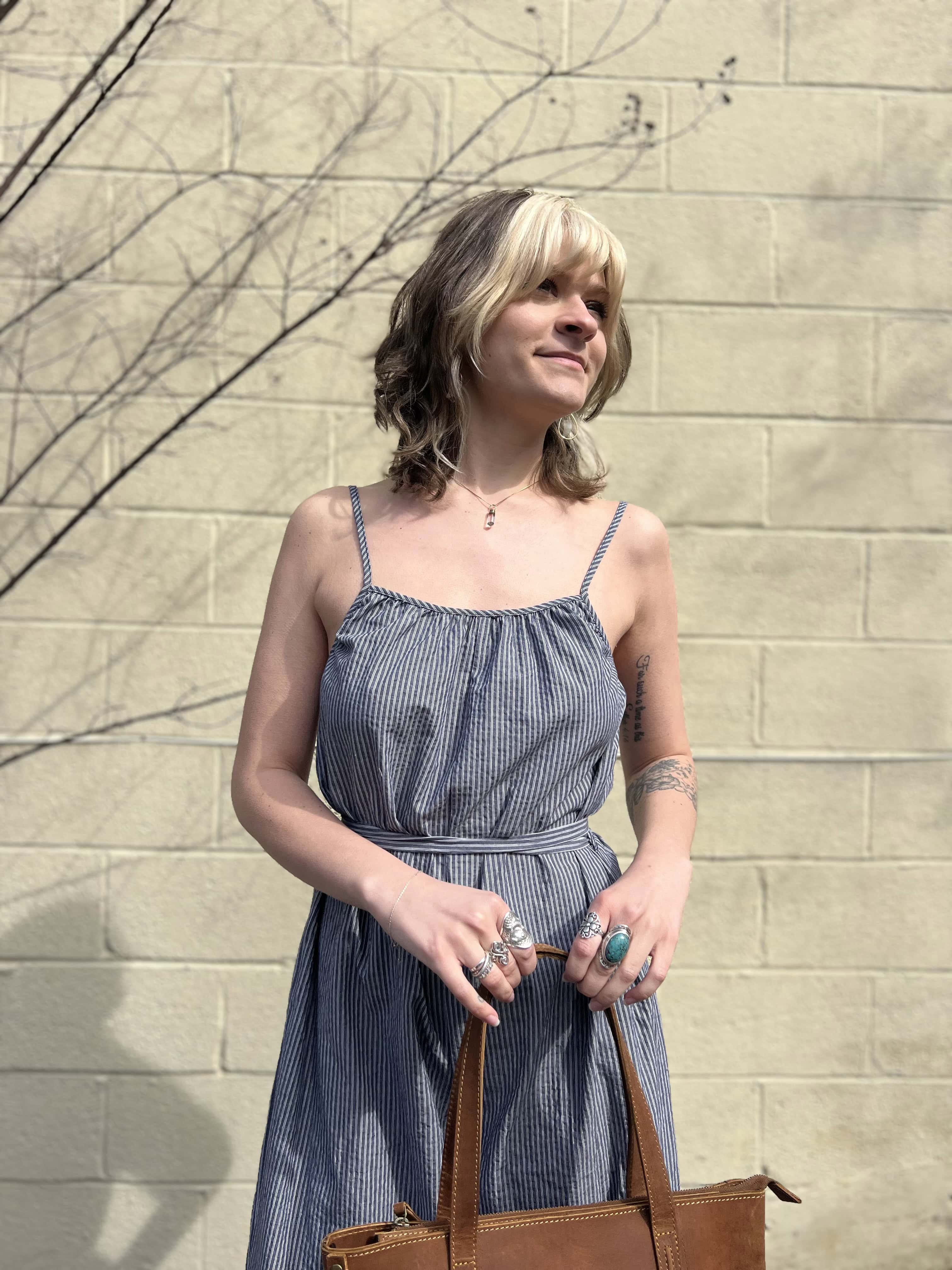 Woven Cotton Striped Jumpsuit