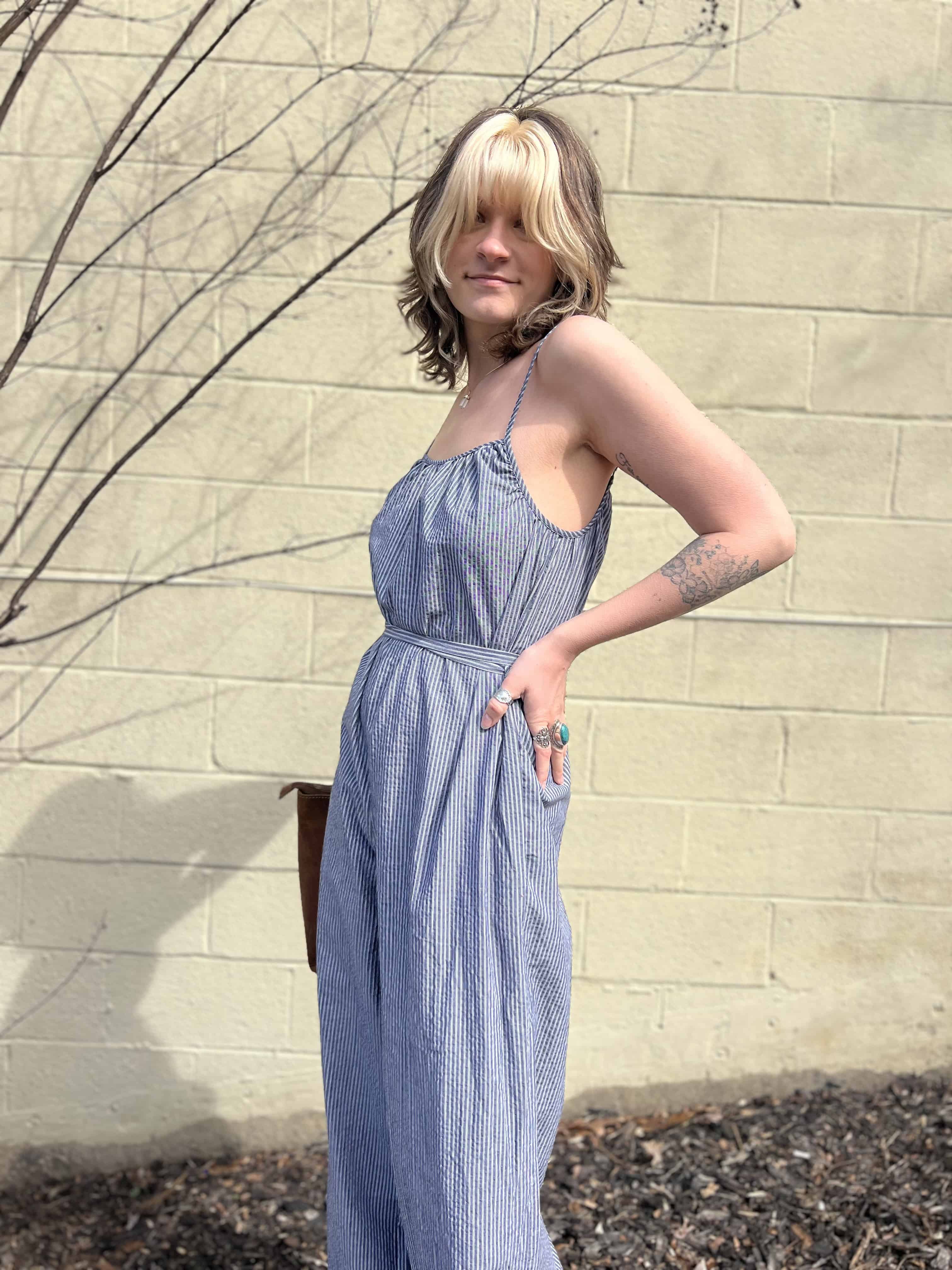 Woven Cotton Striped Jumpsuit