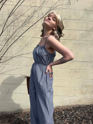 Woven Cotton Striped Jumpsuit