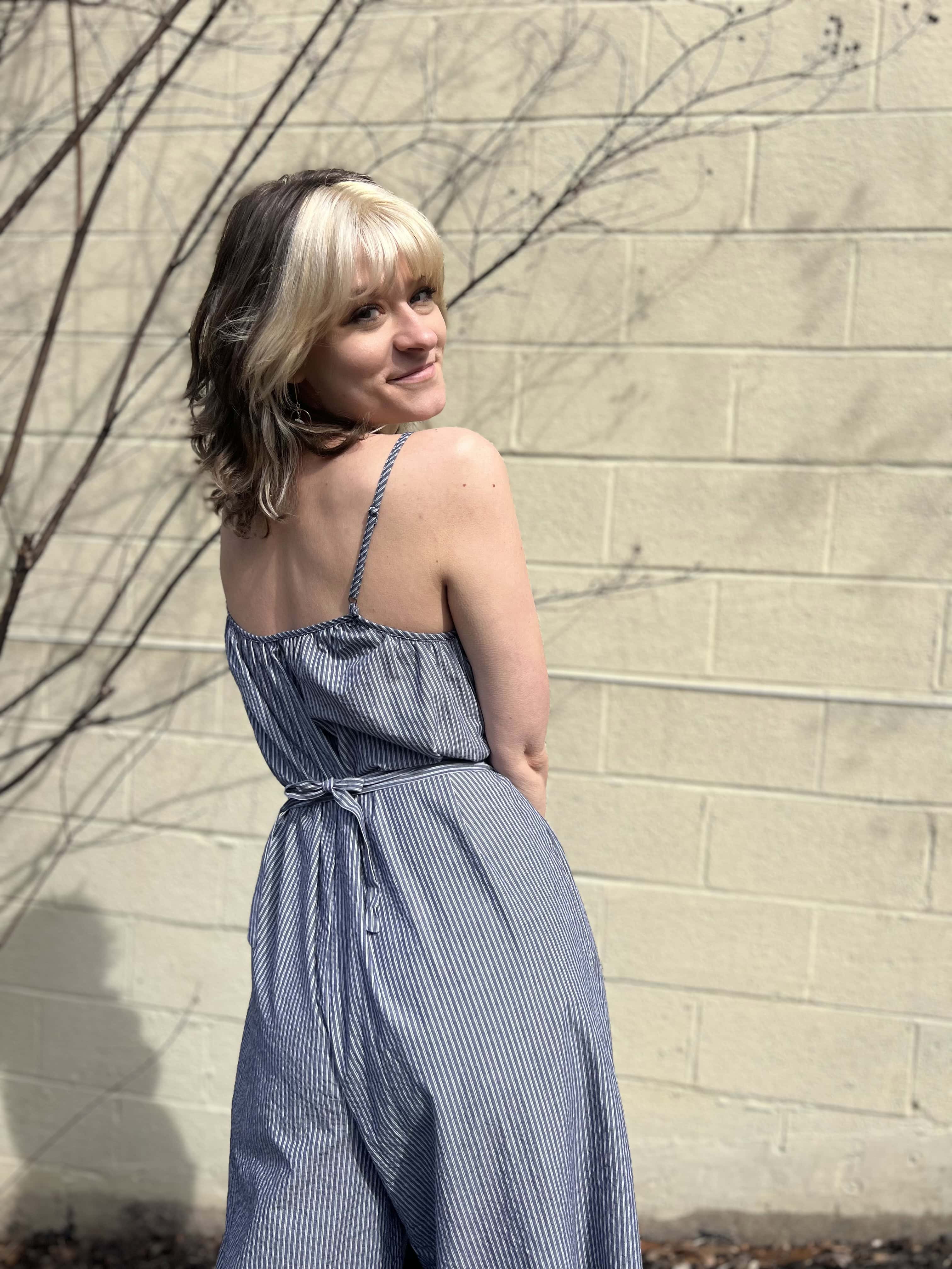 Woven Cotton Striped Jumpsuit