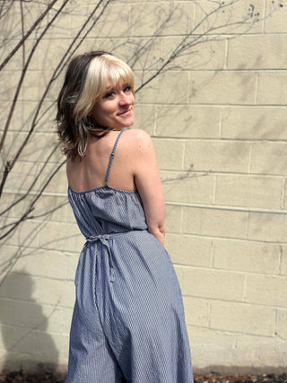 Woven Cotton Striped Jumpsuit