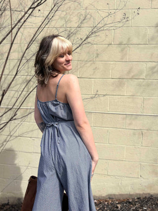 Woven Cotton Striped Jumpsuit