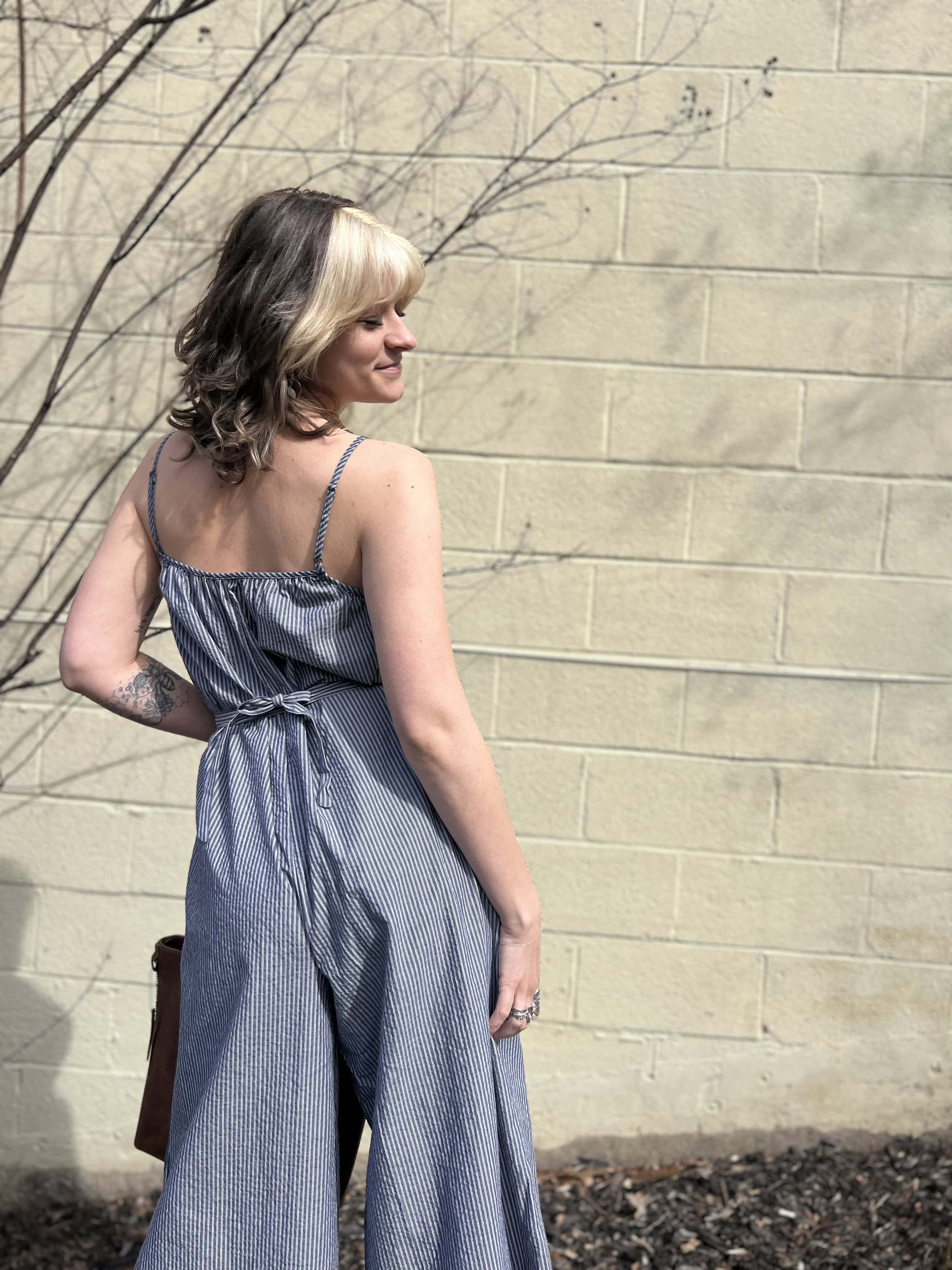 Woven Cotton Striped Jumpsuit